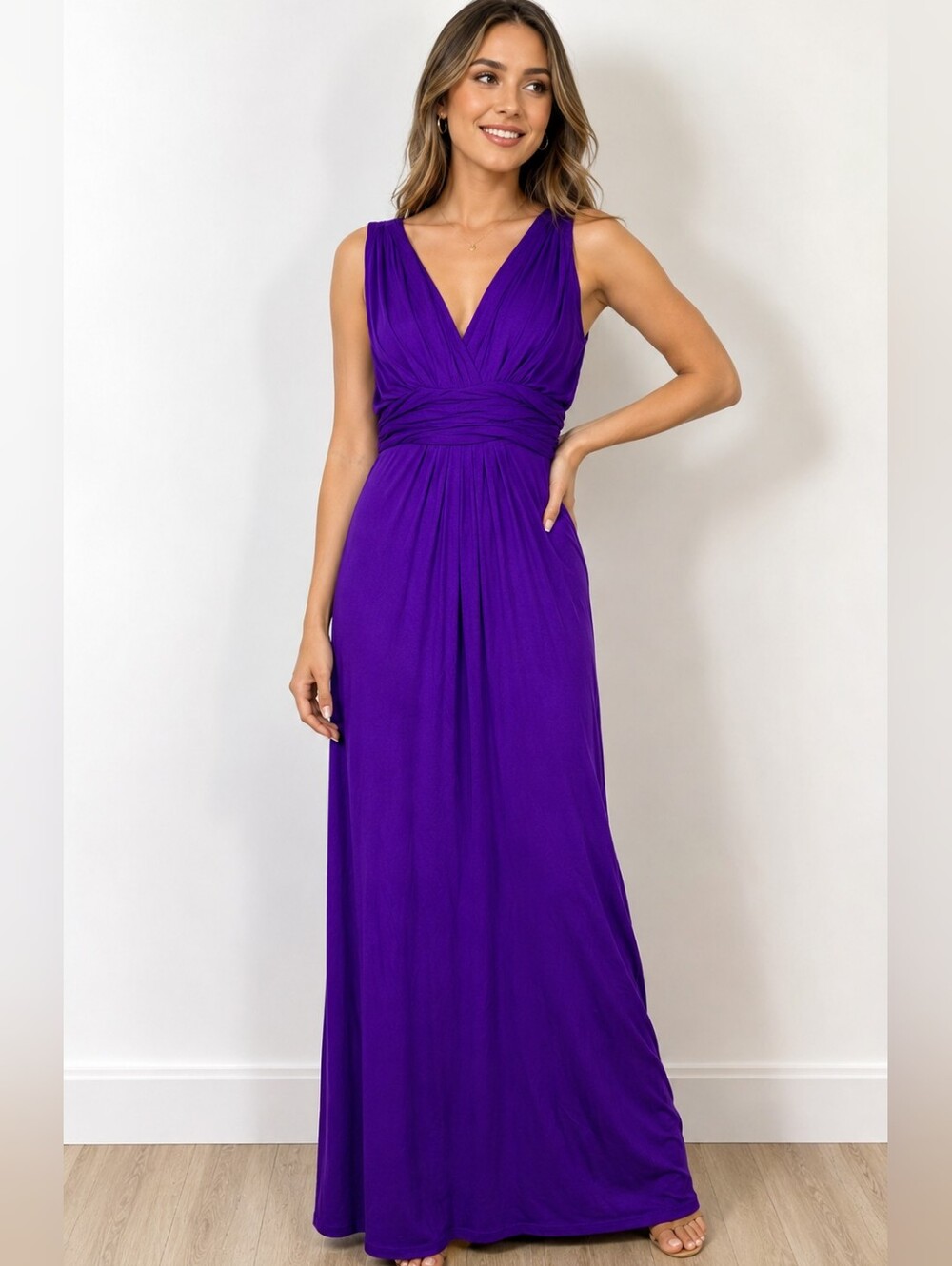 Sleeveless V-Neck Purple Maxi Dress
